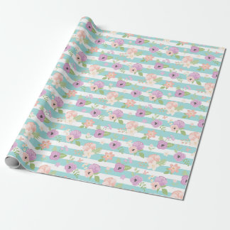 Papel De Regalo Floral Rosado Rosa Verde Azul Rayas