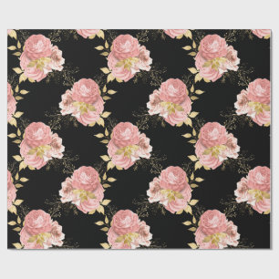 Papel de Regalo Floral Rosado y Dorado Romántico