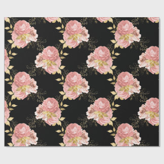 Papel de Regalo Floral Rosado y Dorado Romántico