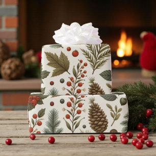 Papel De Regalo Floral rústica de madera Pinecone