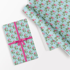 Papel De Regalo Floral Rústica Pastel Azul y Rosa