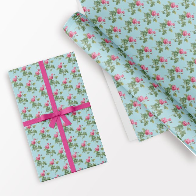 Papel De Regalo Floral Rústica Pastel Azul y Rosa (Subido por el creador)
