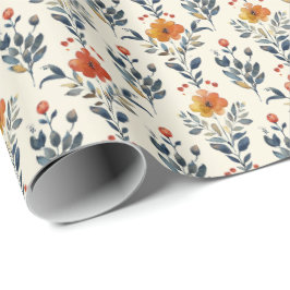 Papel de regalo floral rústico folk, cálidas flore