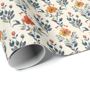Papel de regalo floral rústico folk, cálidas flore