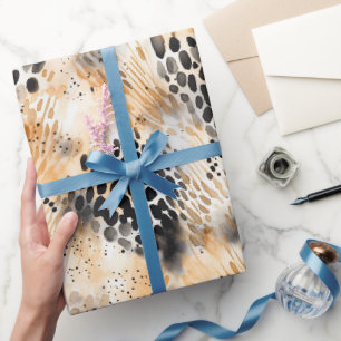 Papel De Regalo Floral salvaje de leopardo negro crema