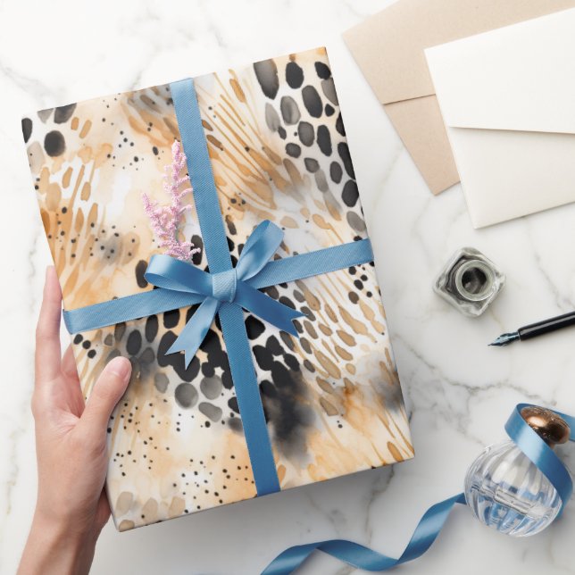 Papel De Regalo Floral salvaje de leopardo negro crema (Regalar)