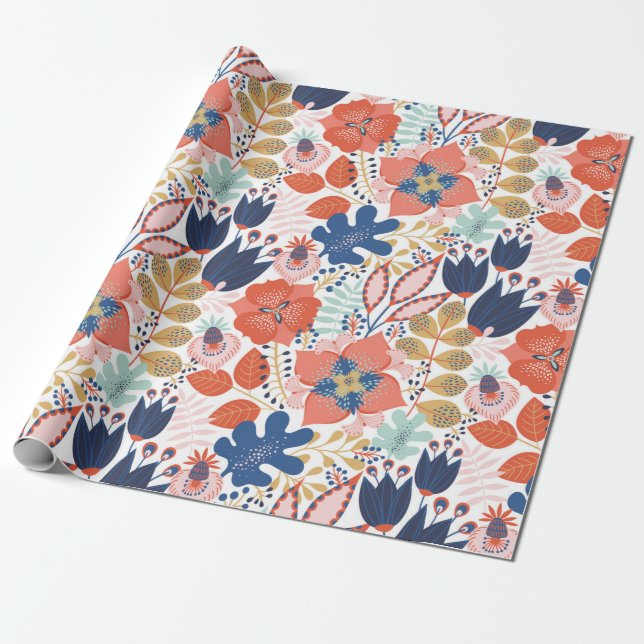 Papel De Regalo Floral seamless pattern on white. Abstract backgro (Desenrollado)