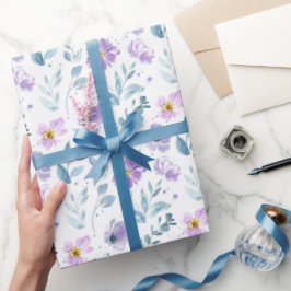 Papel De Regalo Floral Silvestre Acolorada con Acuarela Púrpura