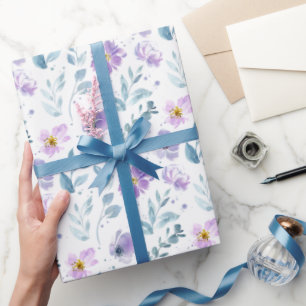 Papel De Regalo Floral Silvestre Acolorada con Acuarela Púrpura