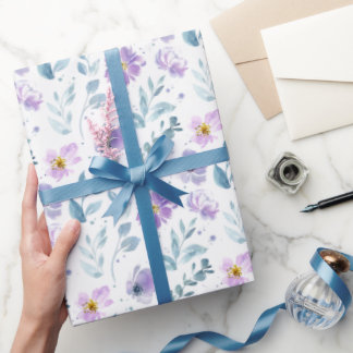 Papel De Regalo Floral Silvestre Acolorada con Acuarela Púrpura