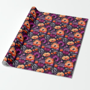 Papel De Regalo Floral Sin Costuras Con Flores Rojas, Naranjas, Mo
