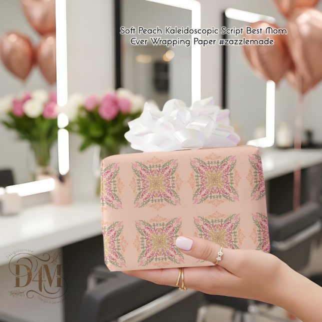 Papel De Regalo Floral Soft peach kaleidoscopic Script Best Mom  (Subido por el creador)