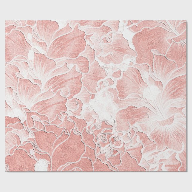 Papel de regalo floral suave melocotón y rosa (Superficie plana)