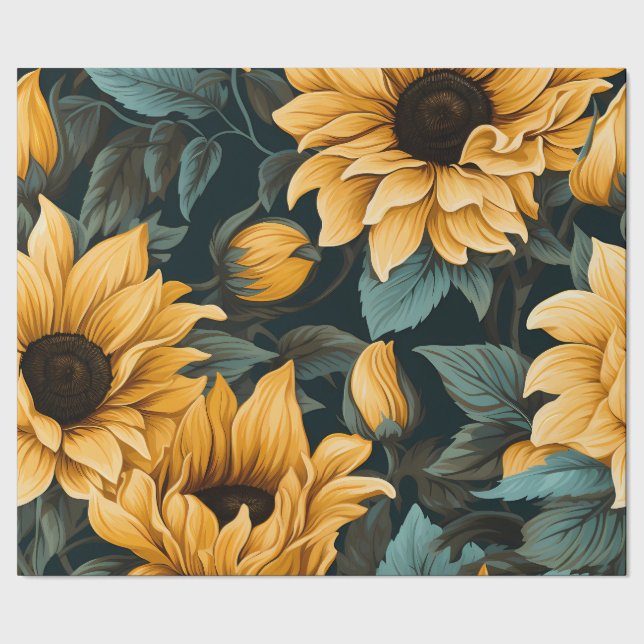 Papel De Regalo Floral Sunflower Bliss: Agradable patrón sin foco (Costura)