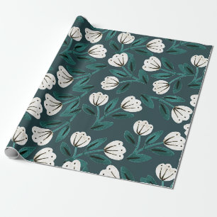 Papel De Regalo Floral Teal y Blanco