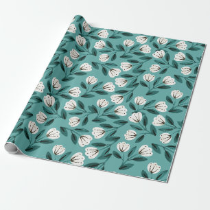 Papel De Regalo Floral Teal y Blanco