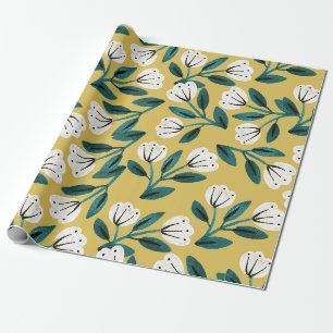 Papel De Regalo Floral Teal y Dorado