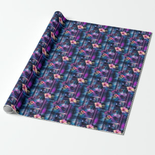 Papel De Regalo Floral Tropical Azul y Morado