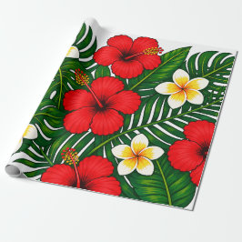 Papel De Regalo Floral Tropical con Hibisco y Plumeria