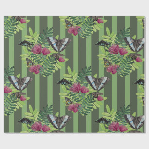 Papel de regalo floral tropical de mariposa rayada