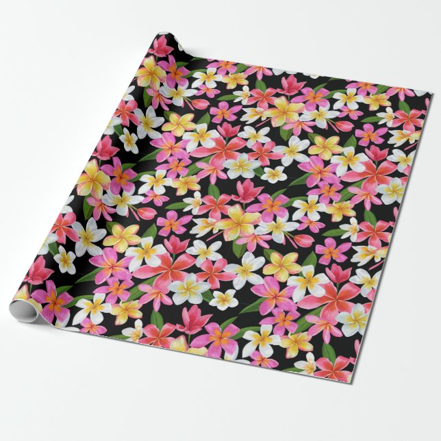 Papel De Regalo Floral tropical en negro (Desenrollado)