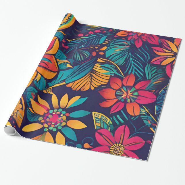 Papel De Regalo Floral tropical vibrante (Desenrollado)