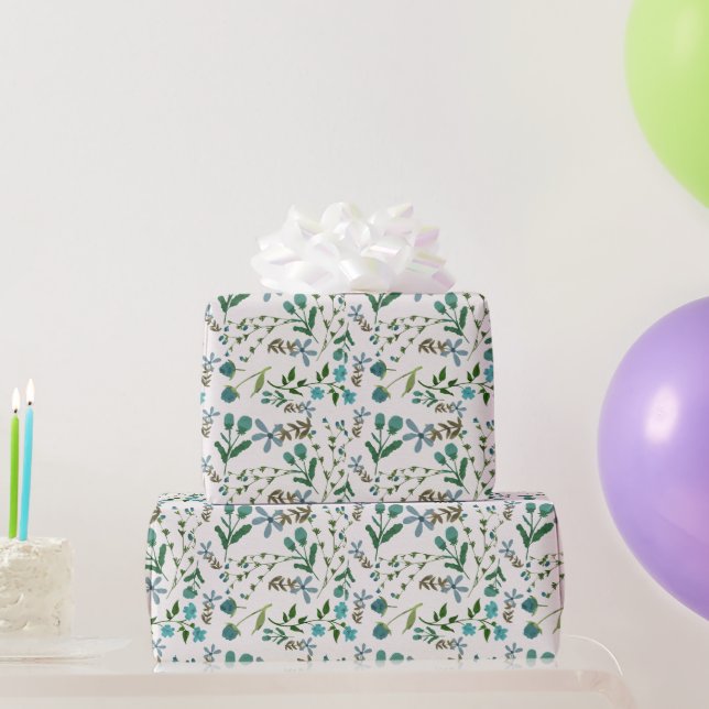 Papel De Regalo Floral Verde Azul Regalo para Ella Acuarela (Regalos de fiesta)
