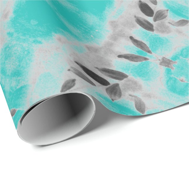 Papel De Regalo Floral verde azulada Y Gris (Esquina del rollo)