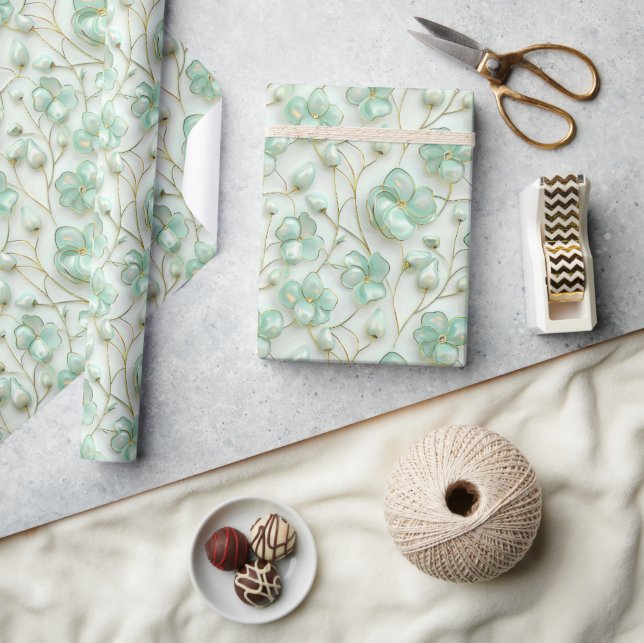 Papel de Regalo Floral Verde Dorado (Artesanía)