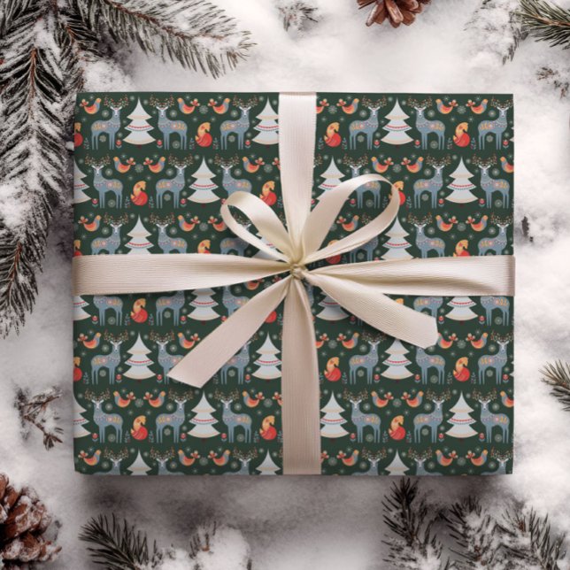 Papel De Regalo Floral verde nórdica de árbol de Navidad (Subido por el creador)