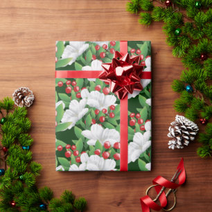 Papel De Regalo Floral verde rojo blanco de invierno Green