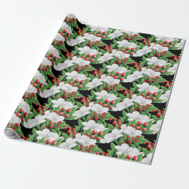 Papel De Regalo Floral verde rojo blanco de invierno | Negra