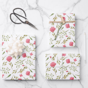 Papel de regalo floral verde rosa femenino