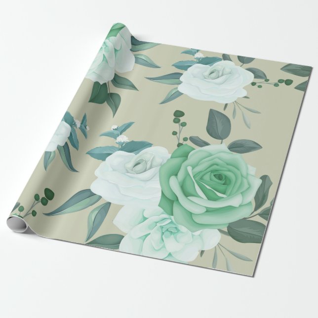 Papel De Regalo Floral verde y blanca (Desenrollado)