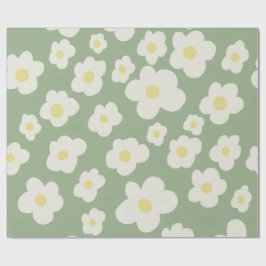 Papel de regalo floral verde y blanco