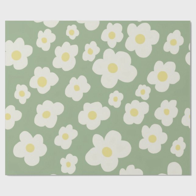 Papel de regalo floral verde y blanco (Superficie plana)