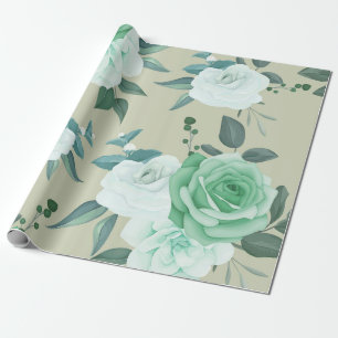 Papel De Regalo Floral verde y blanco