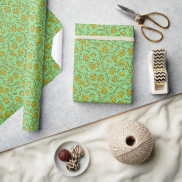Papel de regalo floral verde y dorado