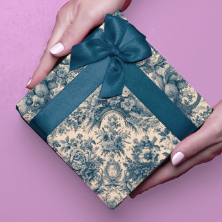 Papel De Regalo Floral vintage Blue toile de jouy