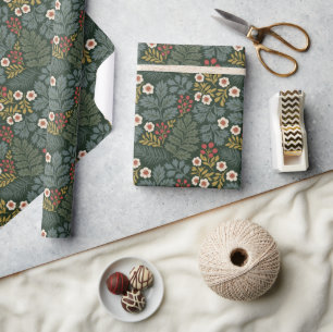 Papel de regalo floral vintage navideño verde oscu