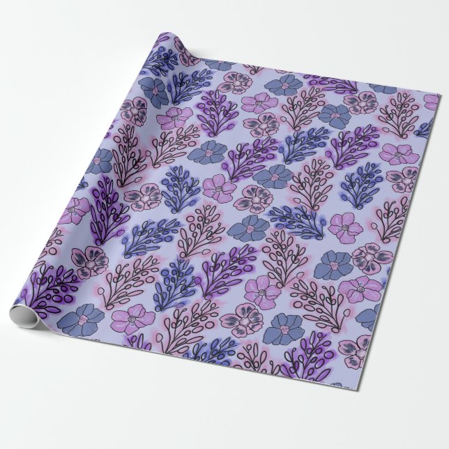 Papel De Regalo Floral violeta (Desenrollado)