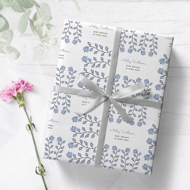 Papel De Regalo Floral Watercolor Baby Shower (Azul) (Subido por el creador)
