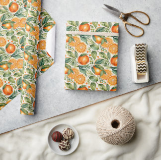Papel De Regalo Floral Watercolor Orange Citrus Botanical Pattern