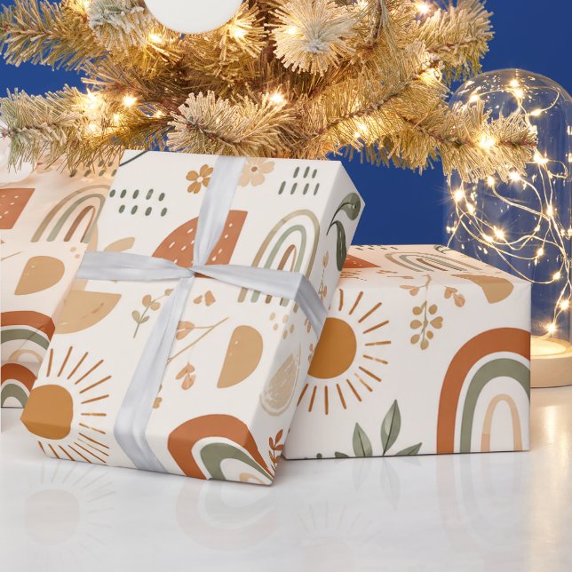 Papel de regalo floral y arcoíris boho terroso (Vacaciones)