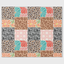 Papel de regalo floral y estampado animal de patch