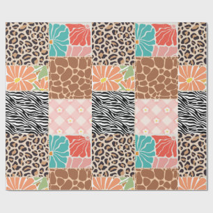 Papel de regalo floral y estampado animal de patch