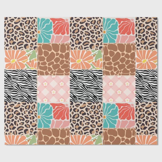 Papel de regalo floral y estampado animal de patch (Superficie plana)