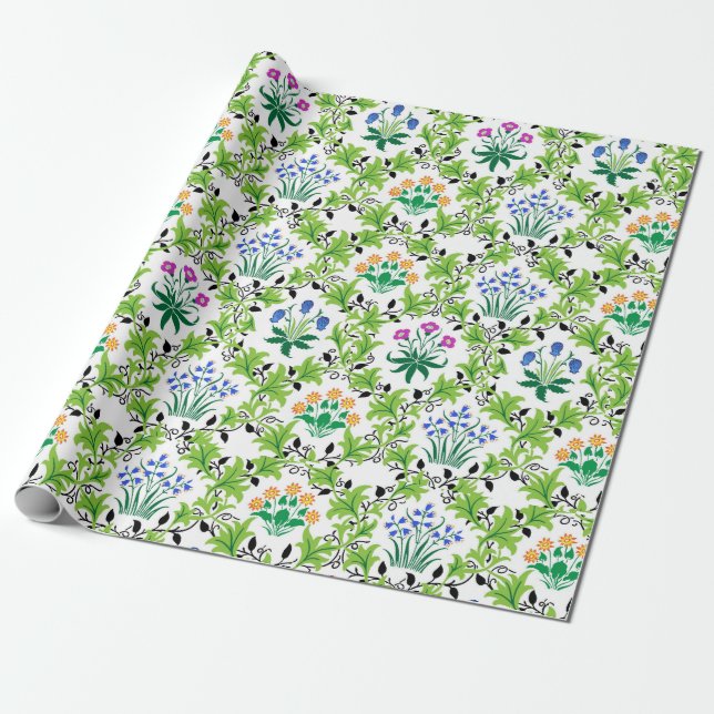 Papel De Regalo Floral y hoja de época (Desenrollado)