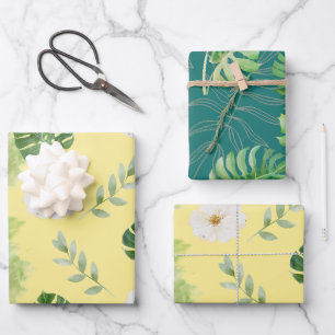 Papel de regalo floral y hoja tropical acuarela am