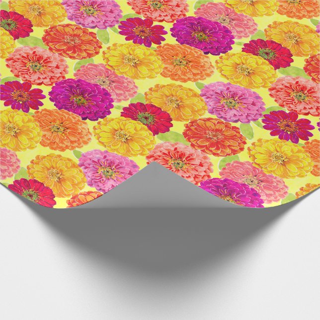 Papel De Regalo Floral Zinnia Amarillo, Rosa, Naranja Botánico (Esquina)